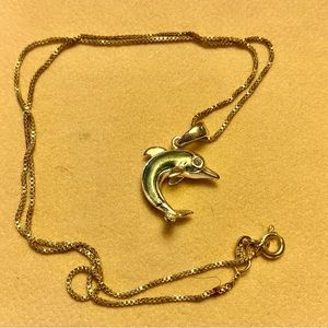 Vintage Womens Sterling Silver Dolphin Pendant and Chain, 16” length